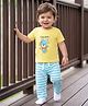 Doodle Poodle 100% Cotton Knit Half Sleeves Bunny Printed T-Shirt & Striped Pyjama Night Suit - Yellow