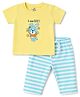 Doodle Poodle 100% Cotton Knit Half Sleeves Bunny Printed T-Shirt & Striped Pyjama Night Suit - Yellow