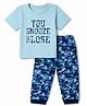 Honeyhap Premium 100% Cotton Knit Half Sleeves T-Shirt & Pyjama Night Suit with Bio Finish & Text Print - Blue