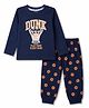 Honeyhap Premium 100% Cotton Knit Full Sleeves T-Shirt & Pant Night Suit with Basketball Print - Navy Peony