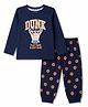 Honeyhap Premium 100% Cotton Knit Full Sleeves T-Shirt & Pant Night Suit with Basketball Print - Navy Peony