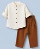 ToffyHouse Poplin Woven Full Sleeves Shirt & Pant Set With Suspender - Brown