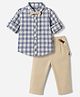 ToffyHouse Cotton Woven Full Sleeves Checks Print Shirt and Pant Set With Bow & Suspender - Khaki