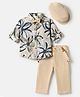 Toffyhouse Poplin Woven Half Sleeves Printed Shirt & Pant Set With Cap Bow & Suspender - Khaki