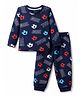 Honeyhap Premium 100% Cotton Knit Full Sleeves Co-ord T-Shirt & Pant Night Suit with Bio Finish & Football Print - Navy Peony