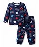 Honeyhap Premium 100% Cotton Knit Full Sleeves Co-ord T-Shirt & Pant Night Suit with Bio Finish & Football Print - Navy Peony