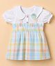 Dew Drops Poplin Knit Frock Dress with Half Sleeves and Flower Applique in Aqua Blue