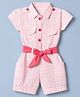 Dew Drops Cotton Woven Half Sleeves Jumpsuits With Check Print & Belt - Pink