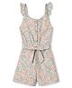 Dew Drops Cotton Woven Sleeveless Floral Printed Jumpsuits With Belt - Grey