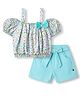 Dew Drops Cotton Woven Half Sleeves Floral Printed Top & Shorts Set - Light Blue