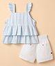 Dew Drops Cotton Woven Half Sleeves Striped Top & Shorts Set - Aqua Blue