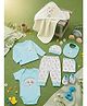 Mama's Care Chasing Rainbow 100% Cotton Interlock 13 Pc Newborn Gift Set with Towel, Burp Cloth & 2 BIS-Approved Rattles in Blue 0-6 Months Unisex