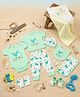 Mama's Care Sea Life 100% Cotton Interlock 13 Pc Newborn Gift Set with Towel, Burp Cloth & 2 BIS-Approved Rattles in Lt Green 0-6 Months Unisex