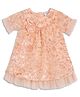 MINI KLUB Cotton Woven Half Sleeves Floral Applique & Designed Dress - Peach