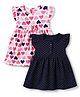 Babyhug Cotton Single Jersey Knit Knee Length Frock with Half Sleeves and Hearts Print Pack of 2 - Pink Navy Blue