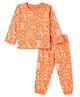 Babyhug Cotton Knit Full Sleeves T-Shirt & Pyjama Co-Ord Night Suit With Animal Print - Orange