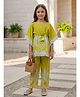 Cutiekins Cotton Woven Three Fourth Sleeves Tropical Theme Printed Kurti & Pant Set - Lemon Yellow & White