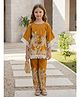 Cutiekins Cotton Woven Three Fourth Sleeves Tropical Theme Printed Kurti & Pant Set - Mustard & White