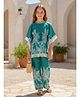 Cutiekins Cotton Woven Three Fourth Sleeves Tropical Theme Printed Kurti & Pant Set - Teal Blue & White