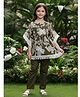 Cutiekins Cotton Woven Three Fourth Sleeves Floral Printed Kurti & Pant Set - Olive Green & White