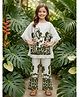 Cutiekins Cotton Woven Three Fourth Sleeves Floral Printed Kurti & Pant Set - Green & Off White