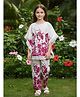 Cutiekins Cotton Woven Three Fourth Kaftan Sleeves Tassels Embellished Trim & Floral Printed Top & Pant Set - Pink & Off White
