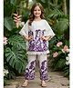 Cutiekins Cotton Woven Three Fourth Sleeves Floral Printed Kurti & Pant Set - Purple & Off White