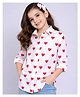 PinkChick Cotton Woven Full Sleeves Hearts Printed Shirt - Red