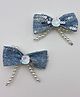 Petite and Posh Bow Applique Pearls Detailed Sequins Embellished Hair Clips - Light/Sky Blue