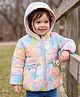 Babyhug Woven Full Sleeves Hooded Padded Jacket with Floral Print & Bow Applique - Light Blue