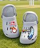 Yellow Bee Cricket Theme  Applique Detailed Perforated Slingback Clogs - Grey