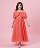 Barbie by Tiny Girl Woven Cold Shoulder Text Foil Printed Dress - Peach
