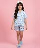 Barbie by Tiny Girl Woven Half Sleeves Mermaid Printed Coordinating Shirt & Shorts Night Suit - Blue