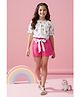 Barbie by Tiny Girl Cotton Woven Half Puffed Sleeves Unicorn Printed Top & Shorts Set - Pink