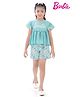Barbie by Tiny Girl Cotton Woven Mattel Featuring Half Sleeves Barbie Text Printed Top & Shorts Set - Turquoise Blue