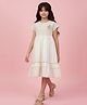 Tiny Girl Cotton Woven Half Sleeves Floral Applique Detailed Dress - Cream