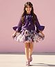 Tiny Girl Woven Three Fourth  Sleeves Stones Embellished Frill Detailed Top & Floral Printed Skirt Set - Purple