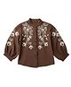 Tiny Girl Cotton Woven Full Sleeves Floral Embroidered Detailed Shirt - Brown