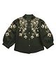 Tiny Girl Woven Full Puffed  Sleeves Floral Embroidered Shirt - Green