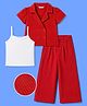 OLLINGTON ST. Waffle Knit Half Sleeve Top With Inner Tee & Culottes - Red & White