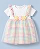Babyhug Mesh Knit Frock with Short Sleeves and Floral Applique - White