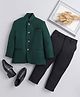 Jeet Ethnics Knit Full Sleeves Solid Jodhpuri Blazer & Trousers Set - Green