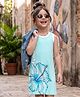 OLLINGTON ST. Cotton Knit Sleeveless Dress with Denim Jacket Floral Print - Blue