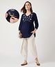 Bella Mama Woven Three Forth Sleeves Maternity Top with Floral Embroidered - Blue