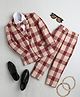 Jeet Ethnics Knit Full Sleeves Checked 4 Piece Party Suit Set With Bow - Beige