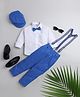 Jeet Ethnics Cotton Blend Knit Full Sleeves Solid Shirt & Trousers With Bow Cap & Suspender Set - Blue