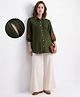 Bella Mama Woven Three Forth Sleeves Maternity Top with Floral Embroidered Collar & Sleeves - Olive Green