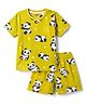 Babyhug Cotton Knit Half Sleeves Panda & Star Printed Co-Ords T-Shirt & Shorts Night Suit - Lime Green