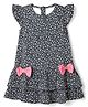 Dew Drops Cotton Knit One Piece Dress With Half Sleeves and Floral Print - Navy Blue