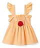 Dew Drops Cotton Knit Knee Length Frock with Frill Sleeves and Striped Print in Yellow
